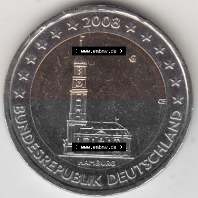 BRD-Deutschland 2 Euro Gedenkmünze 2008, 00400 2 Euro Gedenkmünze 2008 Hamburg Münzzeichen G in 400DPI, die deutschen 2 Euro... Sammlung