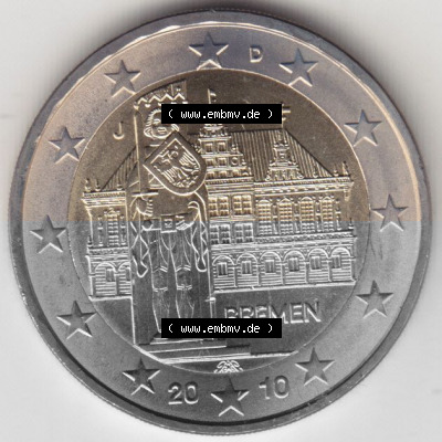 BRD-Deutschland 2 Euro Gedenkmünze 2010, 00600 2 Euro Gedenkmünze 2010 Bremen Münzzeichen J in 600DPI, die deutschen 2 Euro... Sammlung