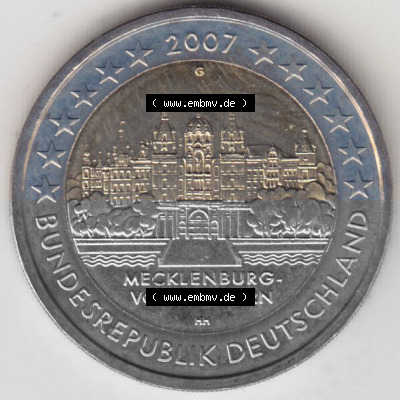 BRD-Deutschland 2 Euro Gedenkmünze 2007, 00600 2 Euro Gedenkmünze 2007 Mecklenburg Vorpommern Münzzeichen G in 600DPI, die... Sammlung