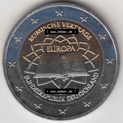 BRD-Deutschland 2 Euro Gedenkmünze 2007, 01200 2 Euro Gedenkmünze 2007 50 Jahre Römische Verträge Münzzeichen D in 1200DPI.... Sammlung