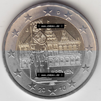 BRD-Deutschland 2 Euro Gedenkmünze 2010, 00800 2 Euro Gedenkmünze 2010 Bremen Münzzeichen J in 800DPI, die deutschen 2 Euro... Sammlung