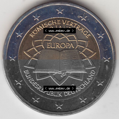 BRD-Deutschland 2 Euro Gedenkmünze 2007, 00600 2 Euro Gedenkmünze 2007 50 Jahre Römische Verträge Münzzeichen G in 600DPI,... Sammlung