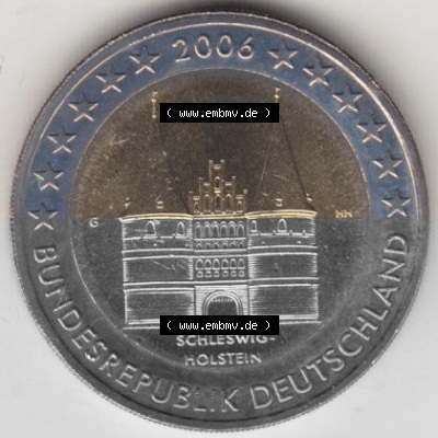 BRD-Deutschland 2 Euro Gedenkmünze 2006, 00400 2 Euro Gedenkmünze 2006, Schleswig-Holstein Münzzeichen G in 400DPI, die deutschen... Sammlung