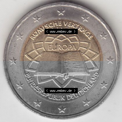 BRD-Deutschland 2 Euro Gedenkmünze 2007, 00400 2 Euro Gedenkmünze 2007 50 Jahre Römische Verträge Münzzeichen J in 400DPI,... Sammlung