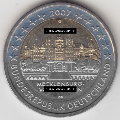 BRD-Deutschland 2 Euro Gedenkmünze 2007, 00800 2 Euro Gedenkmünze 2007 Mecklenburg Vorpommern Münzzeichen G in 800DPI, die... Sammlung