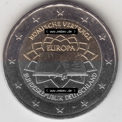 BRD-Deutschland 2 Euro Gedenkmünze 2007, 01200 2 Euro Gedenkmünze 2007 50 Jahre Römische Verträge Münzzeichen F in 1200DPI.... Sammlung