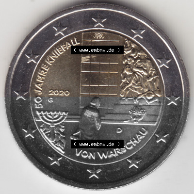 BRD-Deutschland 2 Euro Gedenkmünze 2020, 01200 2 Euro Gedenkmünze 2020, 50 Jahre Kniefall von Warschau Münzzeichen G in 1200DPI,... Sammlung