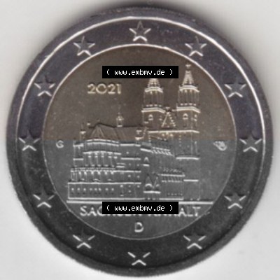 BRD-Deutschland 2 Euro Gedenkmünze 2021, 00400 2 Euro Gedenkmünze 2021 Sachsen-Anhalt Münzzeichen G in 400DPI, die deutschen... Sammlung