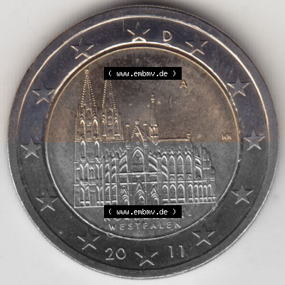 BRD-Deutschland 2 Euro Gedenkmünze 2011, 00600 2 Euro Gedenkmünze 2011 Nordrhein-Westfalen Münzzeichen A in 600DPI, die deutschen... Sammlung