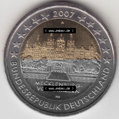BRD-Deutschland 2 Euro Gedenkmünze 2007, 01200 2 Euro Gedenkmünze 2007 Mecklenburg Vorpommern Münzzeichen A in 1200DPI. Hier... Sammlung