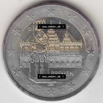 BRD-Deutschland 2 Euro Gedenkmünze 2010, 00400 2 Euro Gedenkmünze 2010 Bremen Münzzeichen D in 400DPI, die deutschen 2 Euro... Sammlung