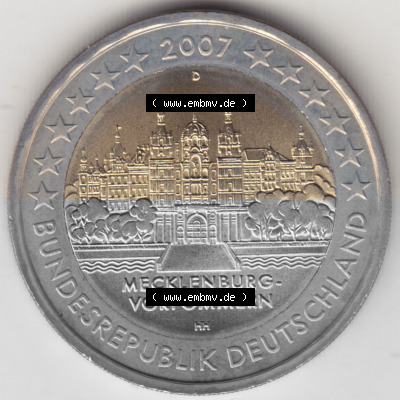 BRD-Deutschland 2 Euro Gedenkmünze 2007, 01200 2 Euro Gedenkmünze 2007 Mecklenburg Vorpommern Münzzeichen D in 1200DPI. Hier... Sammlung