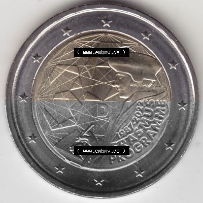 BRD-Deutschland 2 Euro Gedenkmünze 2022, 01200 2 Euro Gedenkmünze 2022, 35 Jahre Erasmus-Programm Münzzeichen J in 1200DPI,... Sammlung