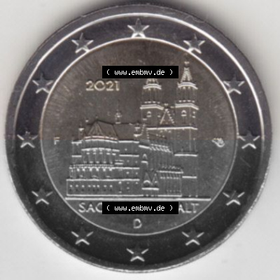 BRD-Deutschland 2 Euro Gedenkmünze 2021, 00400 2 Euro Gedenkmünze 2021 Sachsen-Anhalt Münzzeichen F in 400DPI, die deutschen... Sammlung