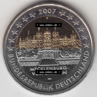 BRD-Deutschland 2 Euro Gedenkmünze 2007, 00800 2 Euro Gedenkmünze 2007 Mecklenburg Vorpommern Münzzeichen F in 800DPI, die... Sammlung