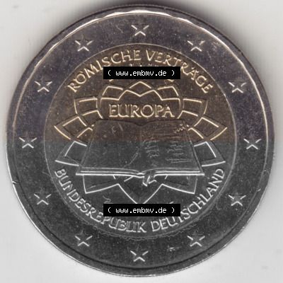 BRD-Deutschland 2 Euro Gedenkmünze 2007, 00800 2 Euro Gedenkmünze 2007 50 Jahre Römische Verträge Münzzeichen F in 800DPI,... Sammlung