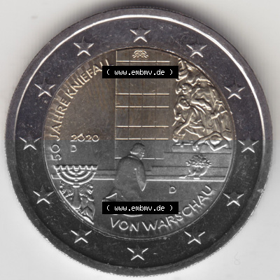 BRD-Deutschland 2 Euro Gedenkmünze 2020, 01200 2 Euro Gedenkmünze 2020, 50 Jahre Kniefall von Warschau Münzzeichen D in 1200DPI,... Sammlung