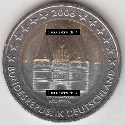 BRD-Deutschland 2 Euro Gedenkmünze 2006, 01200 2 Euro Gedenkmünze 2006, Schleswig-Holstein Münzzeichen J in 1200DPI, die deutschen... Sammlung