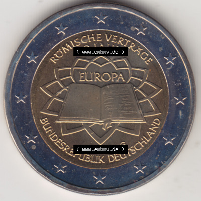 Deutschland 2007, 2 Euro Gedenkmünze 2007 50 Jahre Römische Verträge Münzzeichen - Mzz. G für Prägestätte Karlsruhe in... Sammlung