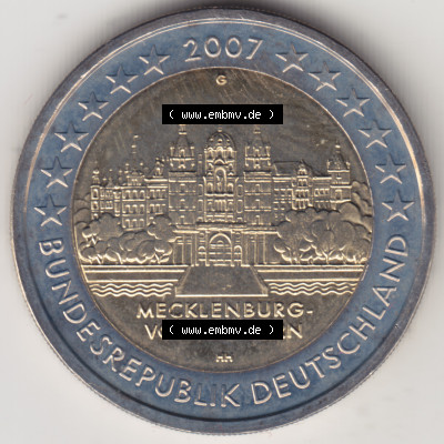Deutschland 2007, 2 Euro Gedenkmünze 2007 Mecklenburg Vorpommern Münzzeichen - Mzz. G für Prägestätte Karlsruhe in 1200DPI.... Sammlung