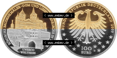 Deutschland 100 Euro Goldmünze 2009, UNESCO Römische Baudenkmäler Trier. Vorderseite und Rückseite der 100 Euro Goldmünze... Sammlung