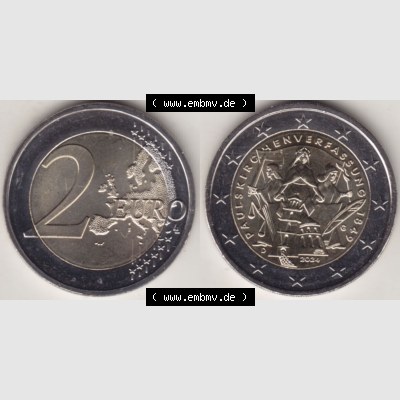 Deutschland 2024, G 175. Jubiläum Paulskirchenverfassung. Nominalwert-Seite und Motiv-Seite der 2 Euro Gedenkmünze aus Deutschland als digitales Bild, Bildmaterial zu... Sammlung