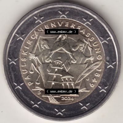 Deutschland 2024, J 175. Jubiläum Paulskirchenverfassung. Motivseite der 2 Euro Gedenkmünze aus Deutschland als digitales Bild, Bildmaterial zu herunterladen.... Sammlung