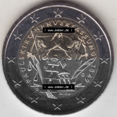 2024, D 175. Jubiläum Paulskirchenverfassung, 2 Euro Gedenkmünze aus Deutschland als digitales Bild, Bildmaterial Sammlung