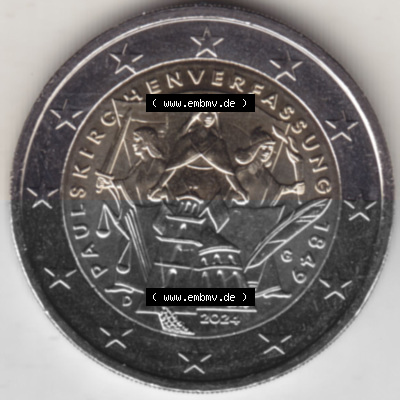 2024, G 175. Jubiläum Paulskirchenverfassung, 2 Euro Gedenkmünze aus Deutschland als digitales Bild, Bildmaterial Sammlung