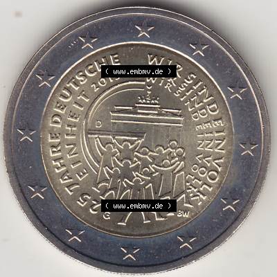 Deutschland 2015, 2 Euro Gedenkmünze 2015, 25 Deutsche Einheit der BRD mit der DDR 1990 Mzz. G 2015, G 25 Jahre Deutsche Einheit - Wir sind ein Volk. 2 Euro Gedenkmünze... Sammlung