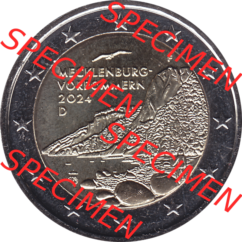 BRD-Deutschland 2 Euro Gedenkmünze 2024-2024, 2 Euro F Münzstätte Stuttgart, Mecklenburg-Vorpommern - Königsstuhl. Digitales PNG-Bild der 2 Euro Gedenkmünze... Sammlung