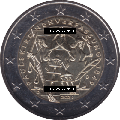 BRD-Deutschland 2 Euro Gedenkmünze 2024-2024, 2 Euro D Münzstätte München, 175. Jubiläum Paulskirchenverfassung. Digitales PNG-Bild der 2 Euro Gedenkmünze... Sammlung