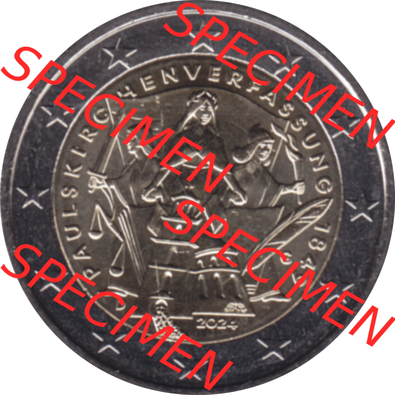 BRD-Deutschland 2 Euro Gedenkmünze 2024-2024, 2 Euro G Münzstätte Karlsruhe, 175. Jubiläum Paulskirchenverfassung. Digitales PNG-Bild der 2 Euro Gedenkmünze... Sammlung