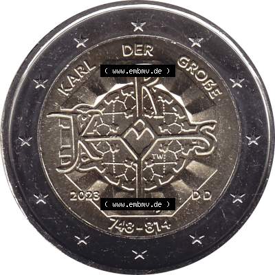 BRD-Deutschland 2 Euro Gedenkmünze 2023-2023, D Münzstätte München, Karl der Große 748-814. Digitales JPG-Bild in Farbe der 2 Euro Gedenkmünze 2023.... Sammlung
