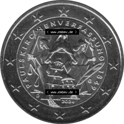 BRD-Deutschland 2 Euro Gedenkmünze 2024-2024, 2 Euro G Münzstätte Karlsruhe, 175. Jubiläum Paulskirchenverfassung Graustufen. Digitales Graustufen PNG-Bild... Sammlung