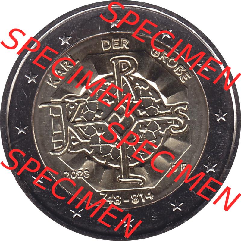 BRD-Deutschland 2 Euro Gedenkmünze 2023-2023, F Münzstätte Stuttgart, Karl der Große 748-814. Digitales JPG-Bild in Farbe der 2 Euro Gedenkmünze 2023.... Sammlung