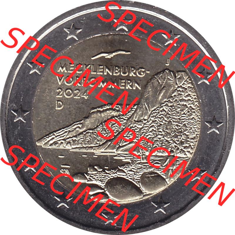 BRD-Deutschland 2 Euro Gedenkmünze 2024-2024, 2 Euro J Münzstätte Hamburg, Mecklenburg-Vorpommern - Königsstuhl. Digitales JPG-Bild in Farbe der 2 Euro Gedenkmünze... Sammlung
