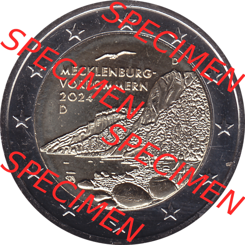 BRD-Deutschland 2 Euro Gedenkmünze 2024-2024, 2 Euro D Münzstätte München, Mecklenburg-Vorpommern - Königsstuhl. Digitales PNG-Bild der 2 Euro Gedenkmünze... Sammlung