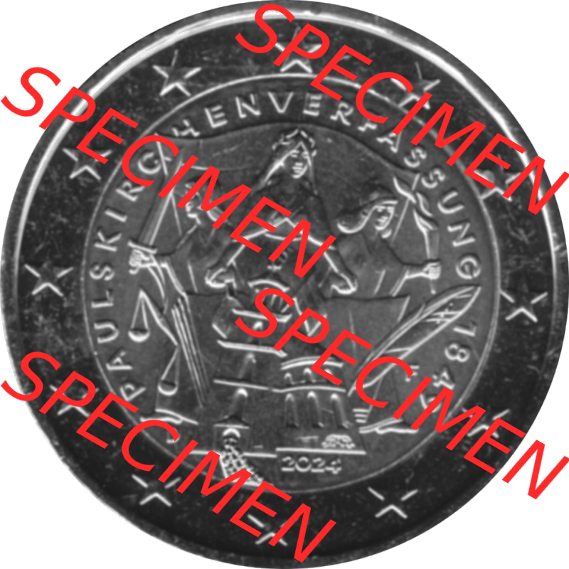 BRD-Deutschland 2 Euro Gedenkmünze 2024-2024, 2 Euro F Münzstätte Stuttgart, 175. Jubiläum Paulskirchenverfassung Graustufen. Digitales Graustufen PNG-Bild... Sammlung