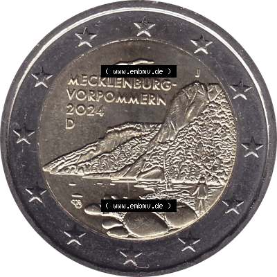 BRD-Deutschland 2 Euro Gedenkmünze 2024-2024, 2 Euro J Münzstätte Hamburg, Mecklenburg-Vorpommern - Königsstuhl. Digitales JPG-Bild in Farbe der 2 Euro Gedenkmünze... Sammlung