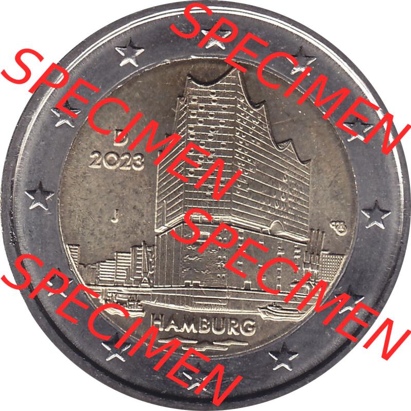 BRD-Deutschland 2 Euro Gedenkmünze 2023-2023, J Münzstätte Hamburg, Bundesland Hamburg. Digitales JPG-Bild in Farbe der 2 Euro Gedenkmünze 2023. Das JPG-Bild... Sammlung