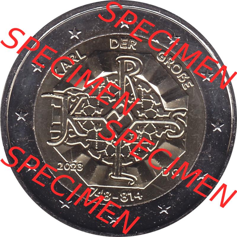 BRD-Deutschland 2 Euro Gedenkmünze 2023-2023, G Münzstätte Karlsruhe, Karl der Große 748-814. Digitales JPG-Bild in Farbe der 2 Euro Gedenkmünze 2023.... Sammlung