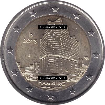 BRD-Deutschland 2 Euro Gedenkmünze 2023-2023, J Münzstätte Hamburg, Bundesland Hamburg. Digitales JPG-Bild in Farbe der 2 Euro Gedenkmünze 2023. Das JPG-Bild... Sammlung