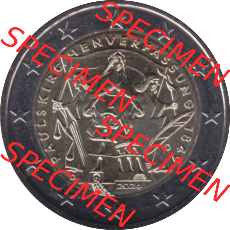 BRD-Deutschland 2 Euro Gedenkmünze 2024-2024, 2 Euro D Münzstätte München, 175. Jubiläum Paulskirchenverfassung. Digitales PNG-Bild der 2 Euro Gedenkmünze... Sammlung