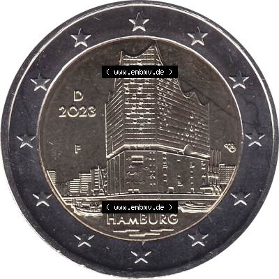 BRD-Deutschland 2 Euro Gedenkmünze 2023-2023, F Münzstätte Stuttgart, Bundesland Hamburg. Digitales JPG-Bild in Farbe der 2 Euro Gedenkmünze 2023. Das JPG-Bild... Sammlung