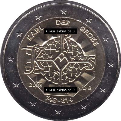 BRD-Deutschland 2 Euro Gedenkmünze 2023-2023, G Münzstätte Karlsruhe, Karl der Große 748-814. Digitales JPG-Bild in Farbe der 2 Euro Gedenkmünze 2023.... Sammlung