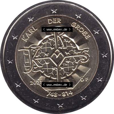 BRD-Deutschland 2 Euro Gedenkmünze 2023-2023, F Münzstätte Stuttgart, Karl der Große 748-814. Digitales JPG-Bild in Farbe der 2 Euro Gedenkmünze 2023.... Sammlung