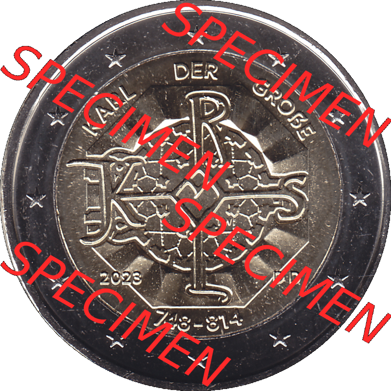 BRD-Deutschland 2 Euro Gedenkmünze 2023-2023, D Münzstätte München, Karl der Große 748-814. Digitales PNG-Bild der 2 Euro Gedenkmünze 2023. Das... Sammlung