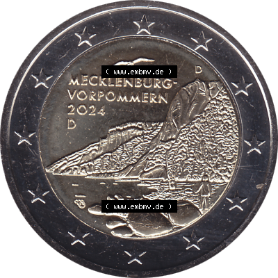 BRD-Deutschland 2 Euro Gedenkmünze 2024-2024, 2 Euro D Münzstätte München, Mecklenburg-Vorpommern - Königsstuhl. Digitales PNG-Bild der 2 Euro Gedenkmünze... Sammlung