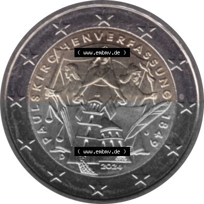 BRD-Deutschland 2 Euro Gedenkmünze 2024-2024, 2 Euro J Münzstätte Hamburg, 175. Jubiläum Paulskirchenverfassung Sammlung